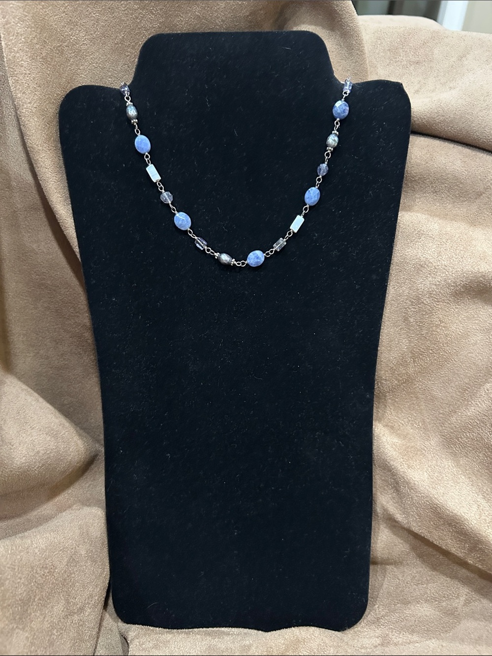 Sterling Silver with Blue Lace Chalcedony, Pearls, Sodalite & Iolite beads